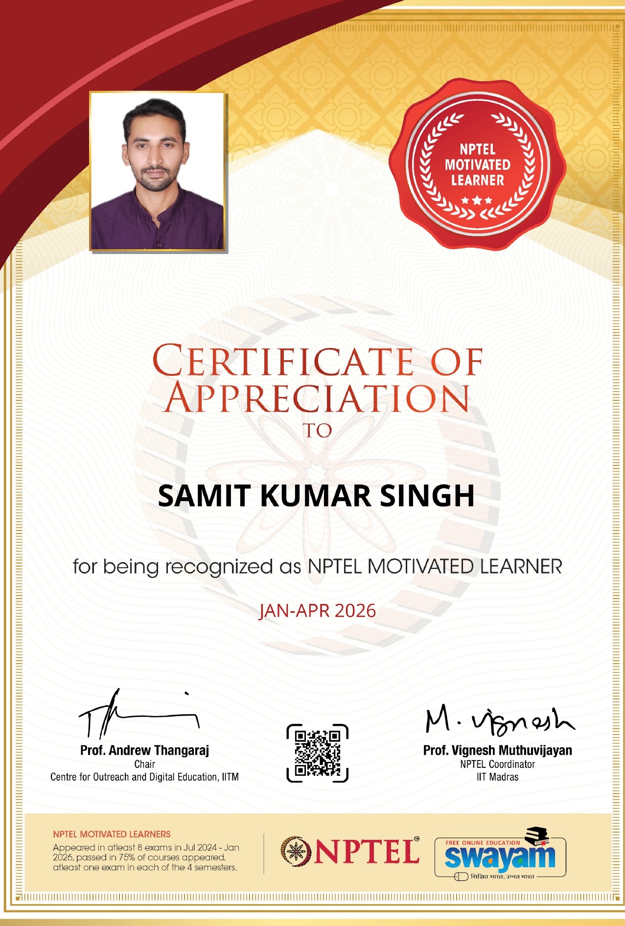 NPTEL Motivated Learners Certificate